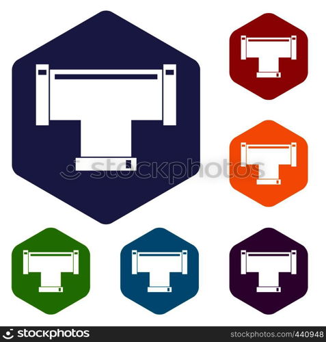 T pipe connection icons set hexagon isolated vector illustration. T pipe connection icons set hexagon