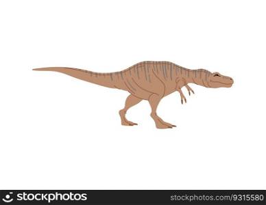 T-rex childish dino, dinosaur animal with stripes on back, funny cartoon character. Vector Apatosaurus big thunder lizard, childish tyrannosaurus. Dinosaur isolated childish t-rex cartoon dino
