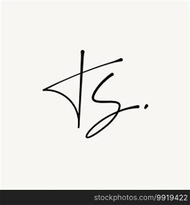 T S TS monogram logo. Ts minimalist handwriting initials or icon in a handwritten style. Black and white minimalist vector illustration.. T S TS monogram logo. Ts minimalist handwriting initials or icon with floral elements. Design for wedding invitation, floral and botanical shop. Black and white minimalist vector illustration.