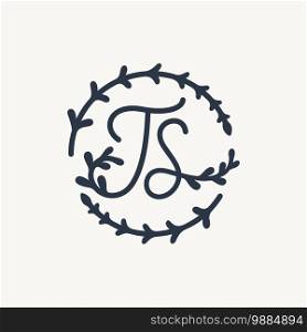 T S TS monogram logo. Ts minimalist handwriting initials or icon with floral elements. Design for wedding invitation, floral and botanical shop. Black and white minimalist vector illustration. T S TS monogram logo. Ts minimalist handwriting initials or icon with floral elements. Design for wedding invitation, floral and botanical shop. Black and white minimalist vector illustration.