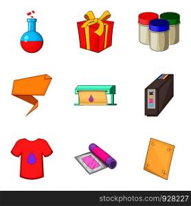 T-shirt design icons set. Cartoon set of 9 t-shirt design vector icons for web isolated on white background. T-shirt design icons set, cartoon style