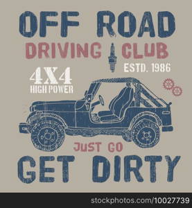 T-shirt design, offroad driving club with suv car typography graphics, vector illustration .. T-shirt design, offroad driving club with suv car typography graphics, vector illustration