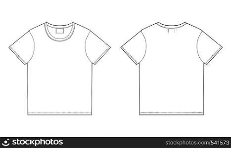 T-shirt design template. Front and back vector. Technical sketch unisex t shirt. T-shirt design template. Front and back vector.