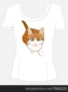 t-shirt design with ginger cat. Design for women&rsquo;s t-shirt