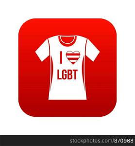 T-shirt i love LGBT icon digital red for any design isolated on white vector illustration. T-shirt i love LGBT icon digital red