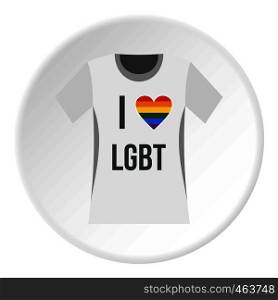 T-shirt i love LGBT icon in flat circle isolated vector illustration for web. T-shirt i love LGBT icon circle