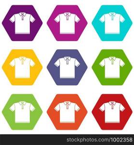 T-shirt icons 9 set coloful isolated on white for web. T-shirt icons set 9 vector