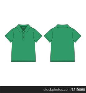 T-shirt polo in green color design template. Classic polo shirt. Casual clothes style. Front and back. technical sketch. Vector illustration. T-shirt polo in green color design template. Classic polo shirt.