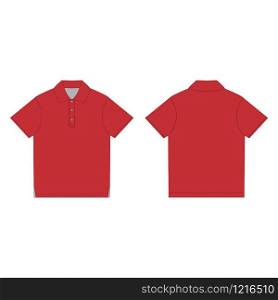 T-shirt polo in red color design template. Classic polo shirt. Casual clothes style. Front and back. technical sketch. Vector illustration