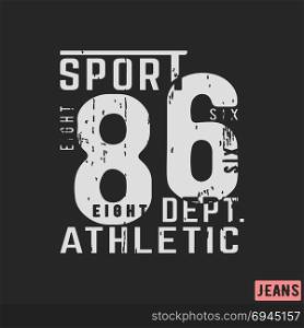 T-shirt print design. 86 athletic department vintage stamp. Printing and badge, applique, label, t shirts, jeans, casual and urban wear. Vector illustration.. T-shirt print design
