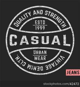T-shirt print design. Casual vintage stamp. Printing and badge applique label t-shirts, jeans, casual wear. Vector illustration.
