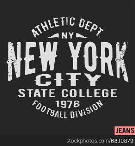 T-shirt print design. New York city vintage stamp. Printing and badge applique label t-shirts, jeans, casual wear. Vector illustration.