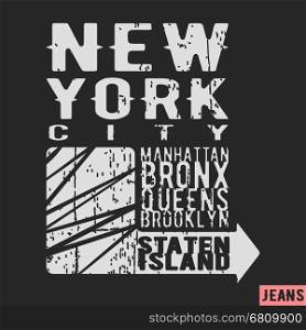 T-shirt print design. New York vintage stamp. Printing and badge applique label t-shirts, jeans, casual wear. Vector illustration.