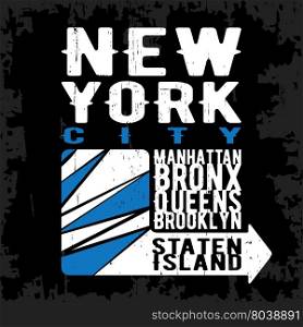 T-shirt print design. New York vintage stamp, poster. Printing and badge, applique, label for t-shirts, jeans, casual wear. Vector illustration.