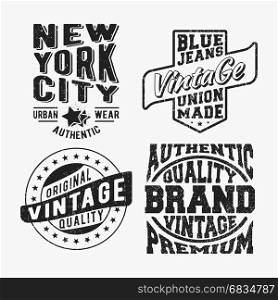 T-shirt print design. Set of various vintage stamp. Printing and badge applique label t-shirts, jeans, casual wear. Vector illustration.. Set of various vintage stamp