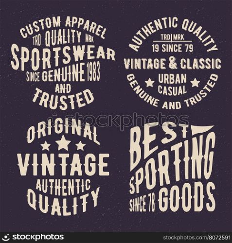 T-shirt print design. Set of vintage stamp. Printing and badge applique label t-shirts, jeans, casual wear. Vector illustration.