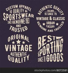 T-shirt print design. Set of vintage stamp. Printing and badge applique label t-shirts, jeans, casual wear. Vector illustration.