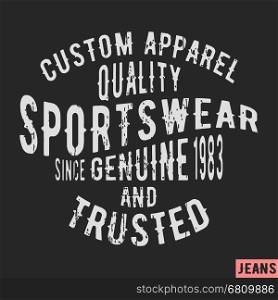 T-shirt print design. Sportswear vintage stamp. Printing and badge applique label t-shirts, jeans, casual wear. Vector illustration.
