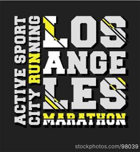 T-shirt print design. T-shirt print design. Los Angeles marathon vintage stamp. Printing and badge, applique, label, t shirts, jeans, casual and urban wear. Vector illustration.