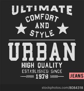 T-shirt print design. Urban vintage stamp. Printing and badge applique label t-shirts, jeans, casual wear. Vector illustration.
