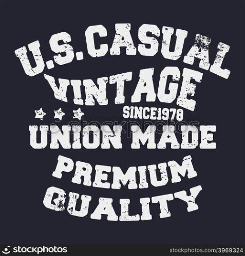 T-shirt print design. US casual vintage stamp. Printing and badge applique label t-shirts, jeans, casual wear. Vector illustration.