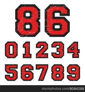 T-shirt print design. Vintage numbers stamp. Printing and badge applique label t-shirts, jeans, casual wear. Vector illustration.