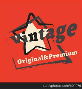 T-shirt print design. Vintage star stamp. Printing and badge, applique, label, t shirts, jeans, casual and urban wear. Vector illustration.. T-shirt print design