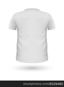 T-shirt Teplate. Back View. Vector. T-shirt template, back view. White colors. Realistic vector illustration in flat style. Sport clothing. Casual men wear. Cotton unisex polo outfit. Fashionable apparel.