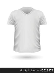 T-shirt Teplate. Front Side View. Vector. T-shirt template, front view. White colors. Realistic vector illustration in flat style. Sport clothing. Casual men wear. Cotton unisex polo outfit. Fashionable apparel.