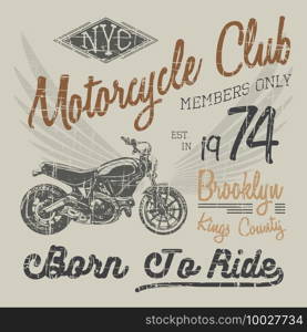 T-shirt typography design, motorcycle vector, NYC printing graphics, typographic vector illustration, New York riders graphic design for label or t-shirt print, Badge, Applique.. T-shirt typography design, motorcycle vector, NYC printing graphics, typographic vector illustration, New York riders graphic design for label or t-shirt print, Badge, Applique