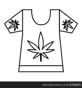 T-shirt with print of cannabis icon. Outline illustration of t-shirt with print of cannabis vector icon for web. T-shirt with print of cannabis icon, outline style