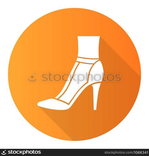 T-strap high heels orange flat design long shadow glyph icon. Woman stylish retro footwear design. Female casual shoes, luxury stilettos. Classic clothing accessory. Vector silhouette illustration