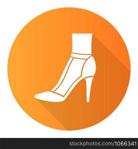 T-strap high heels orange flat design long shadow glyph icon. Woman stylish retro footwear design. Female casual shoes, luxury stilettos. Classic clothing accessory. Vector silhouette illustration