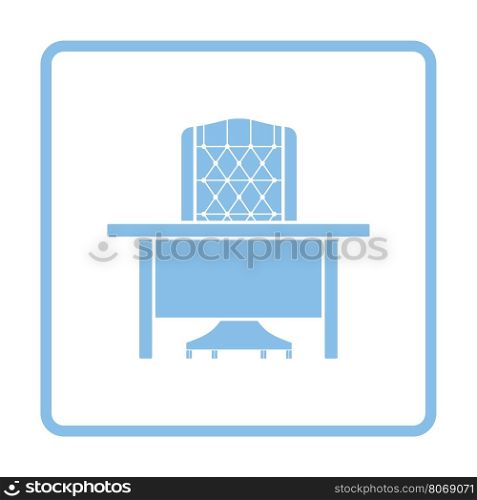 Table and armchair icon. Blue frame design. Vector illustration.