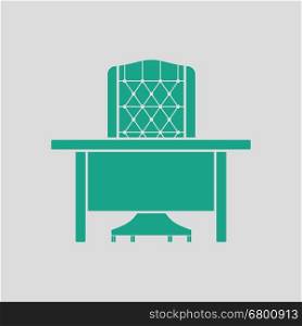 Table and armchair icon. Gray background with green. Vector illustration.