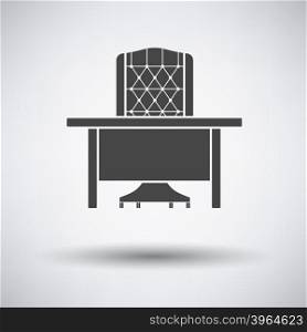 Table and armchair icon on gray background with round shadow. Vector illustration.