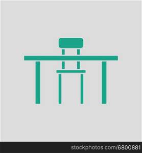 Table and chair icon. Gray background with green. Vector illustration.