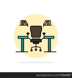 Table, Business, Chair, Computer, Desk, Office, Workplace Abstract Circle Background Flat color Icon