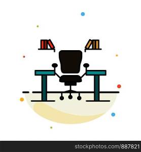 Table, Business, Chair, Computer, Desk, Office, Workplace Abstract Flat Color Icon Template