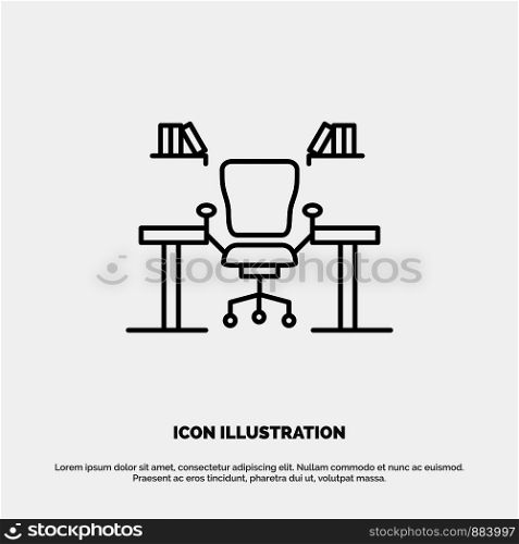 Table, Business, Chair, Computer, Desk, Office, Workplace Line Icon Vector