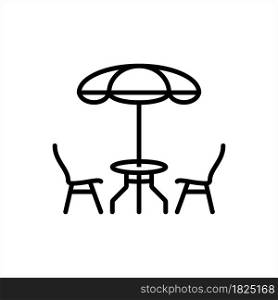 Table Chair Sun Umbrella Icon Vector Art Illustration