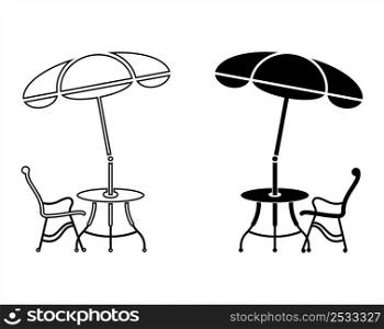 Table Chair Sun Umbrella Icon Vector Art Illustration