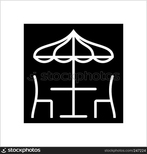 Table Chair Under Umbrella Icon Design Vector Art Illustration