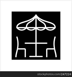 Table Chair Under Umbrella Icon Design Vector Art Illustration