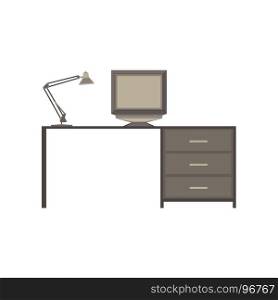 Table desk vector office wood background computer illustration view