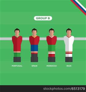 Table Football (Soccer) players, World Cup Russia 2018, group B. Editable vector design.