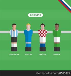 Table Football (Soccer) players, World Cup Russia 2018, group D. Editable vector design.