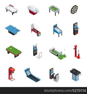 Table Games Game Machine Icon Set. Colored and isolated isometric table games game machine icon set for casino and amusement park vector illustration
