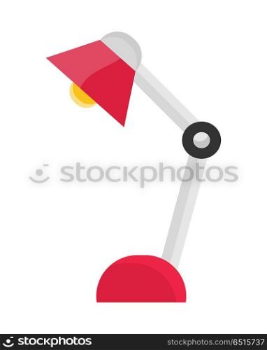 Table Lamp Icon. Red table lamp icon in flat. Desk lamp icon. Reading lamp icon. Design element for home and office interior. Isolated object on white background. Vector illustration.