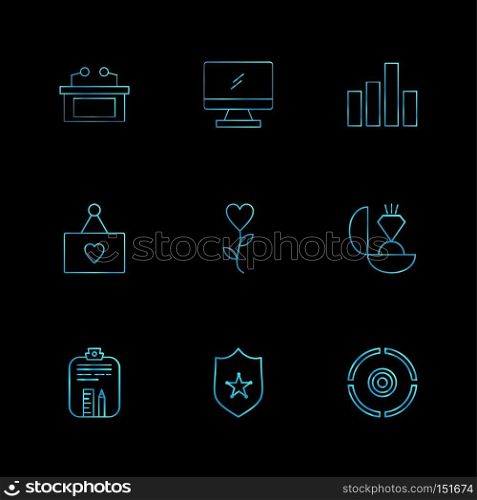 table , monitor , graph ,  bars , heart , heart , ring ,diamond , clipboard, protected , target ,icon, vector, design,  flat,  collection, style, creative,  icons